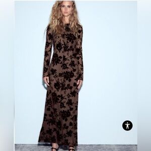 NWT ZARA OPEN BACK LONG FLOCKED DRESS Small